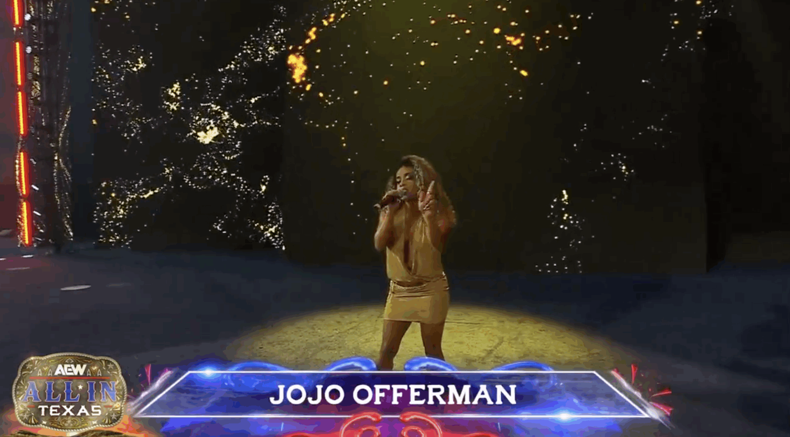 Former WWE ring announcer JoJo Offerman performs at AEW All In